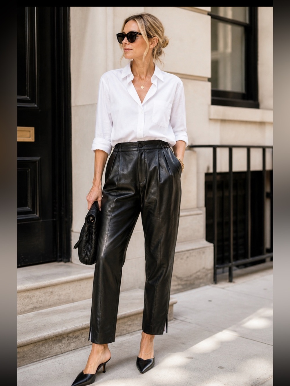 Black Genuine Leather Pants High Rise Pleated Tapered Vintage